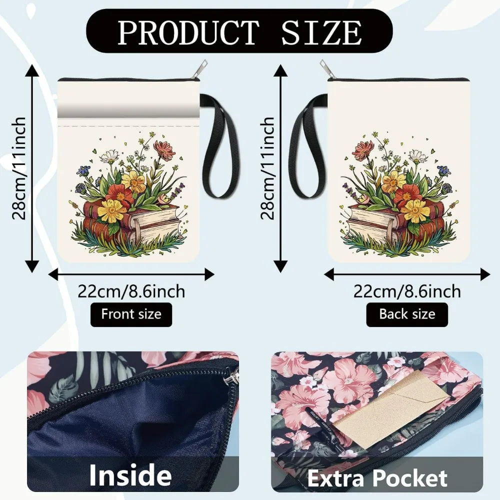 Floral Book Sleeve – Washable Cloth Cover with Zipper Pocket Book Sleeve Cover Axl