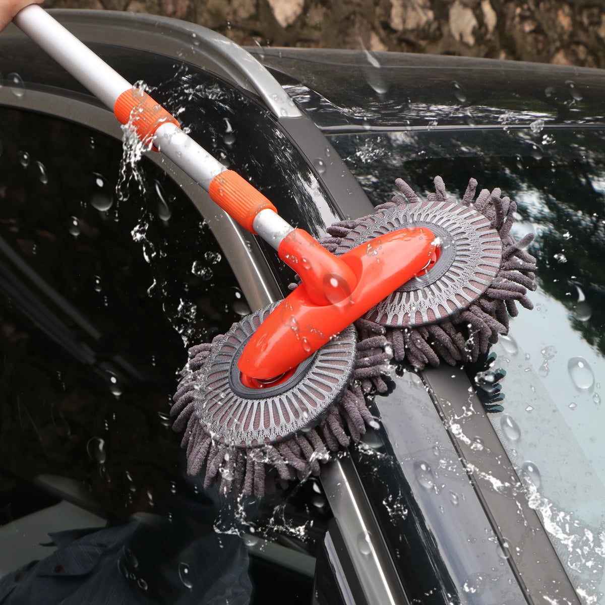 Telescopic Car Wash Mop – Dual Chenille Head 360° Rotating Car Wash Mop Axl