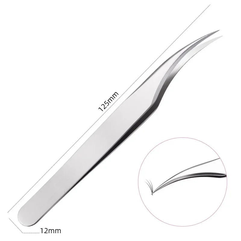 Precision 3D Lash Extension Tweezers – Stainless Steel Pro Clip Lash Extension Tweezers Axl Silver C Shape