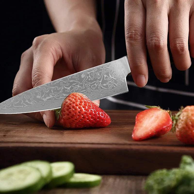 Damascus Steel Chef Knife – Sharp 14.5cm Blade & Wood Handle Chef's Knife Axl