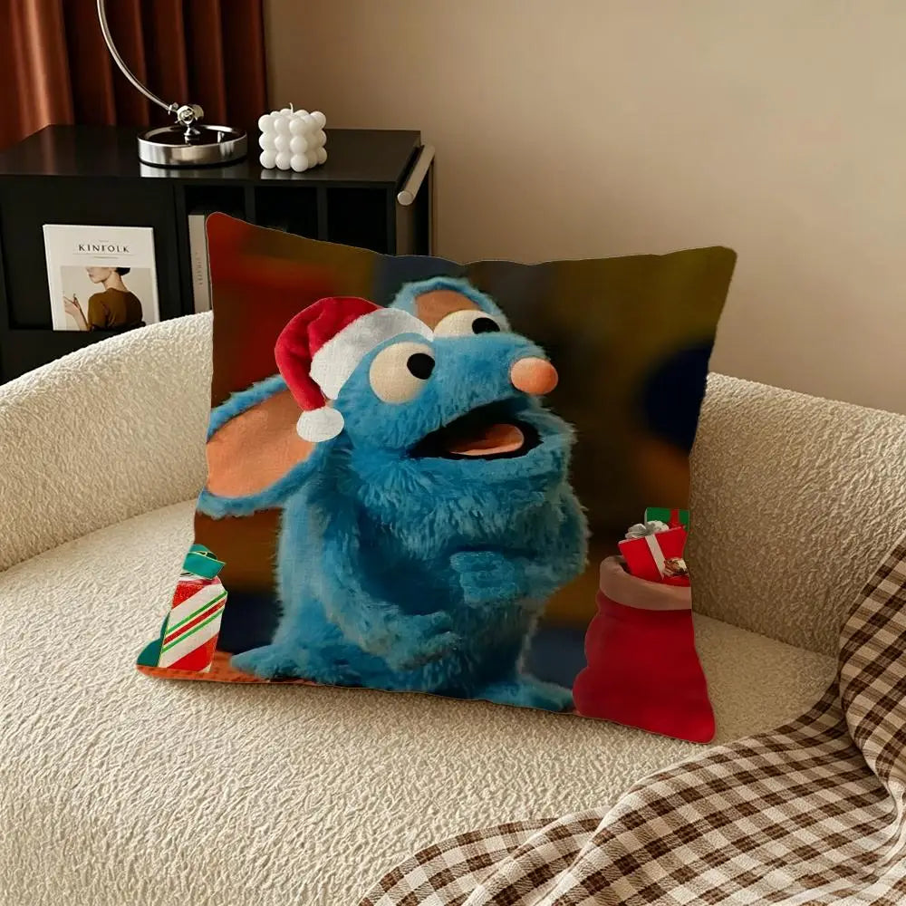 Cartoon Blue Mouse Linen Cushion Cover – Sofa & Bedroom Decor Decorative Cushion Cover Axl