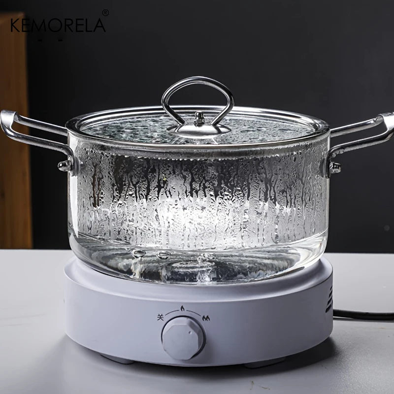 KEMORELA Borosilicate Glass Cooking Pot 2.5L/3.5L with Lid Glass Cooking Pot Axl