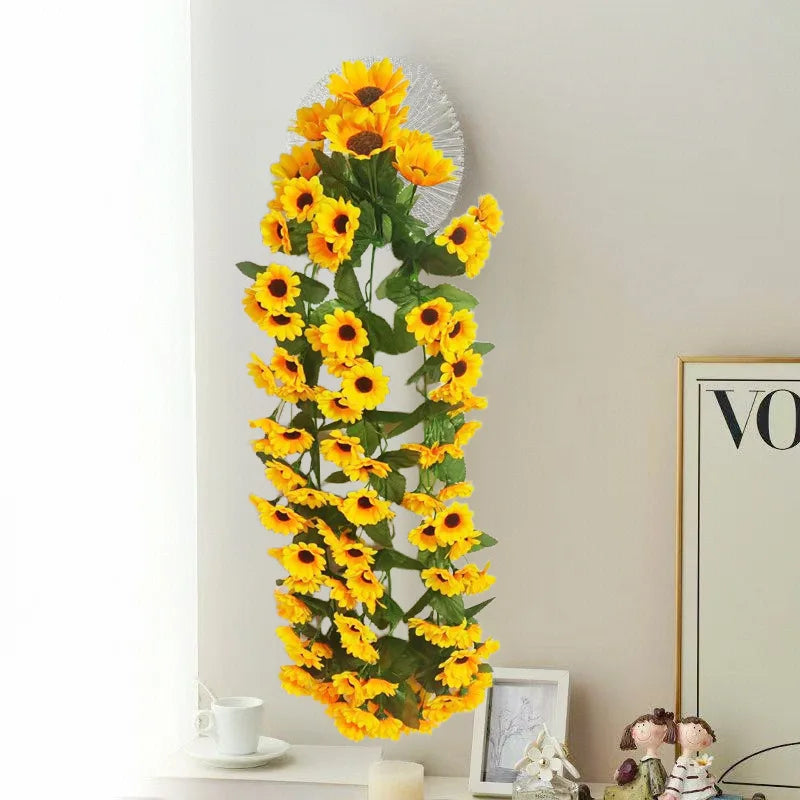 Sunflower Vine Rattan Hanging Artificial Flower | Wall & Wedding Artificial Hanging Flower Axl YELLOW