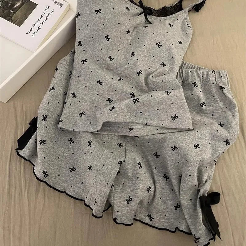 Women's Bow Tie Camisole Pajama Set – Vest & Shorts 2 Piece Women's Pajama Set Axl