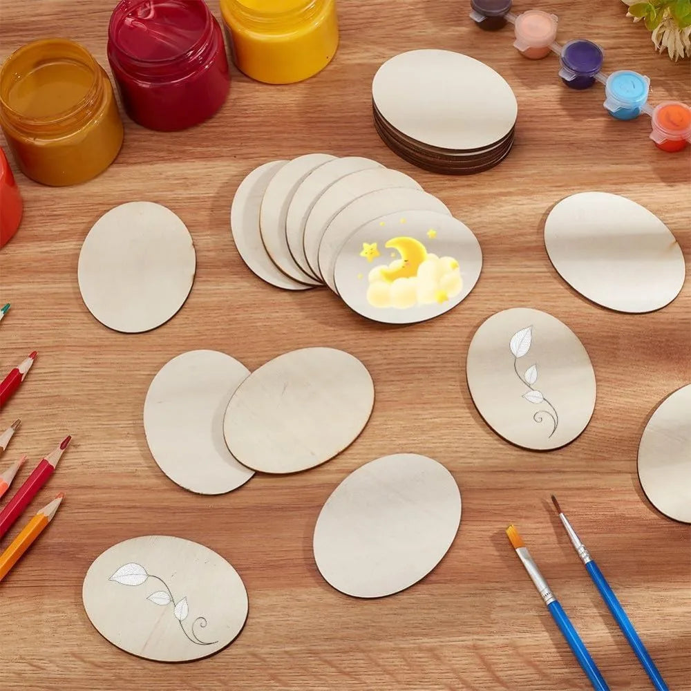 40 Pcs Unfinished Wood Oval Cutouts 2.75x2" | DIY Craft Blanks Wood Craft Blanks Axl