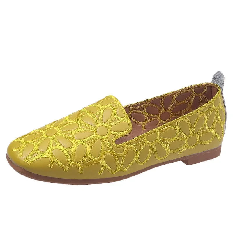 Women's Floral Mesh Slip-On Loafers | Breathable Summer Flats Slip-On Loafers Axl YELLOW 35