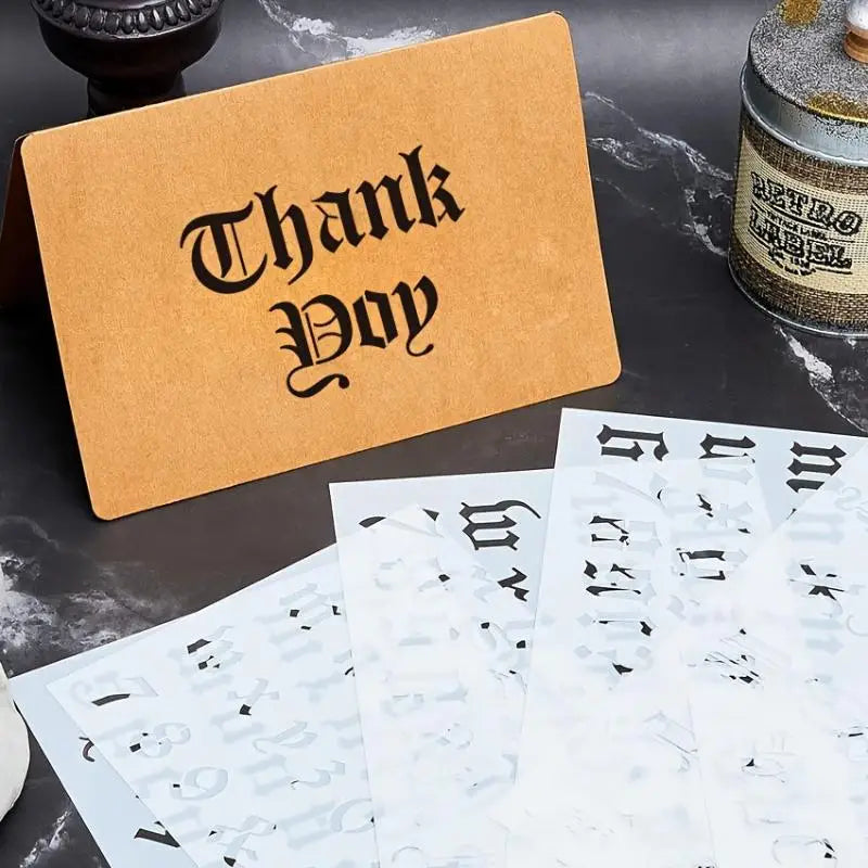 6-Pack Gothic Calligraphy Stencils – Old English Letter Templates Craft Stencil Set Axl