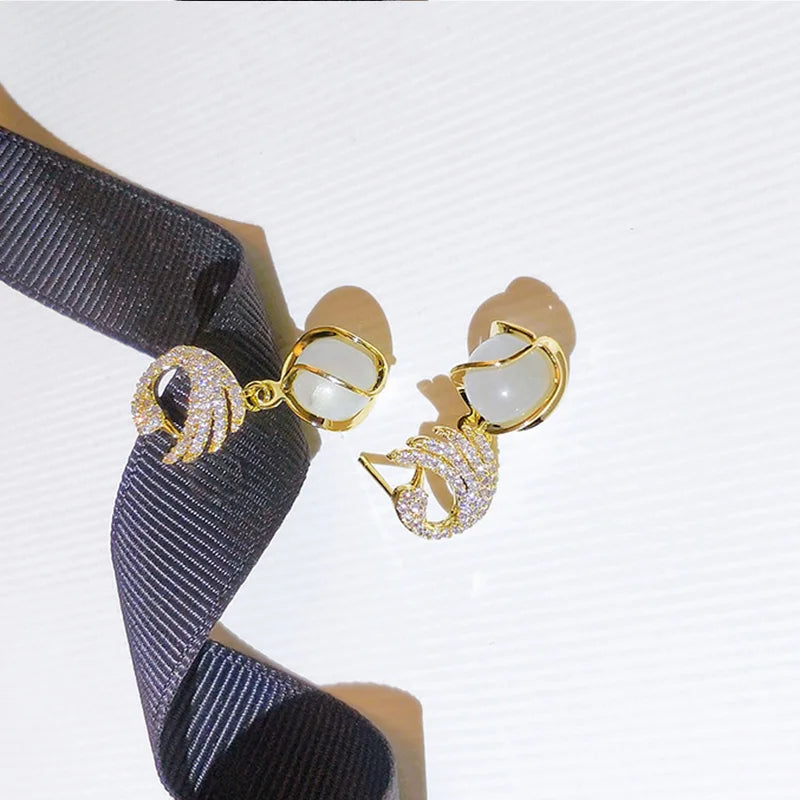 Crystal Swan Drop Earrings – Sparkling Women's Fashion Jewelry Drop Earrings Axl