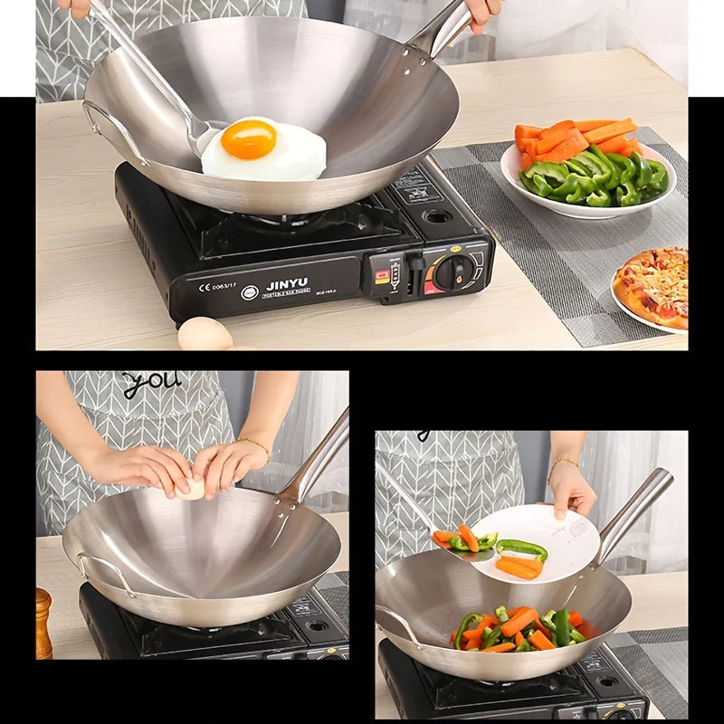 KEMORELA 30cm Stainless Steel Wok – Uncoated Dual Handle Pan Stainless Steel Wok Axl