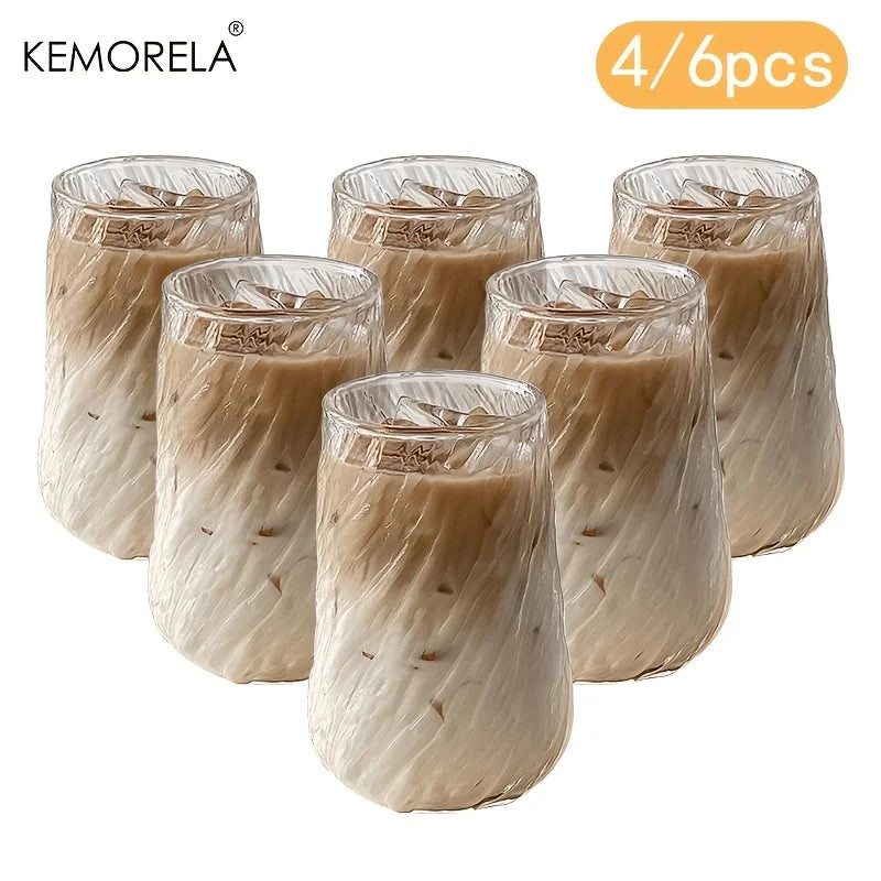 KEMORELA Glass Coffee Cups 4/6Pcs – Rotating Stripe Drinkware Glass Drinkware Set Axl