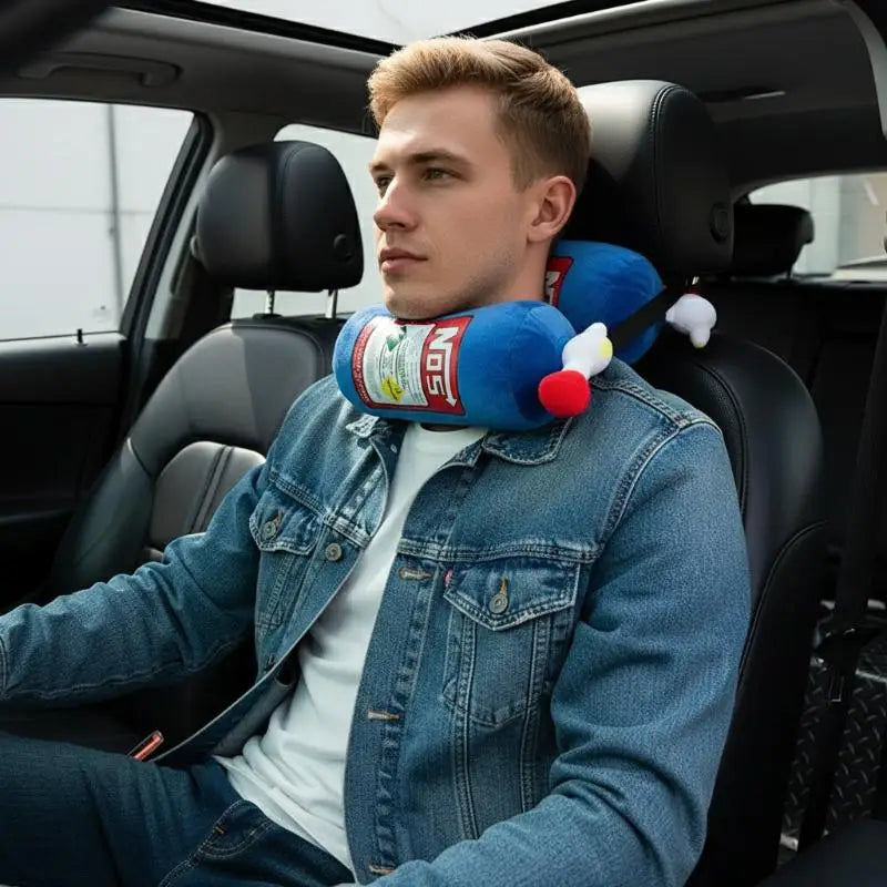 NOS Bottle Plush Car Neck Pillow – Novelty Headrest Cushion Car Neck Pillow Axl