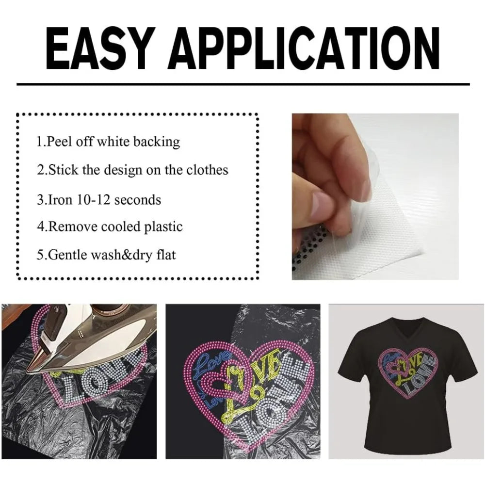 Love Heart Rhinestone Iron-On Patch – Bling Heat Transfer Decal Iron-On Rhinestone Patch Axl