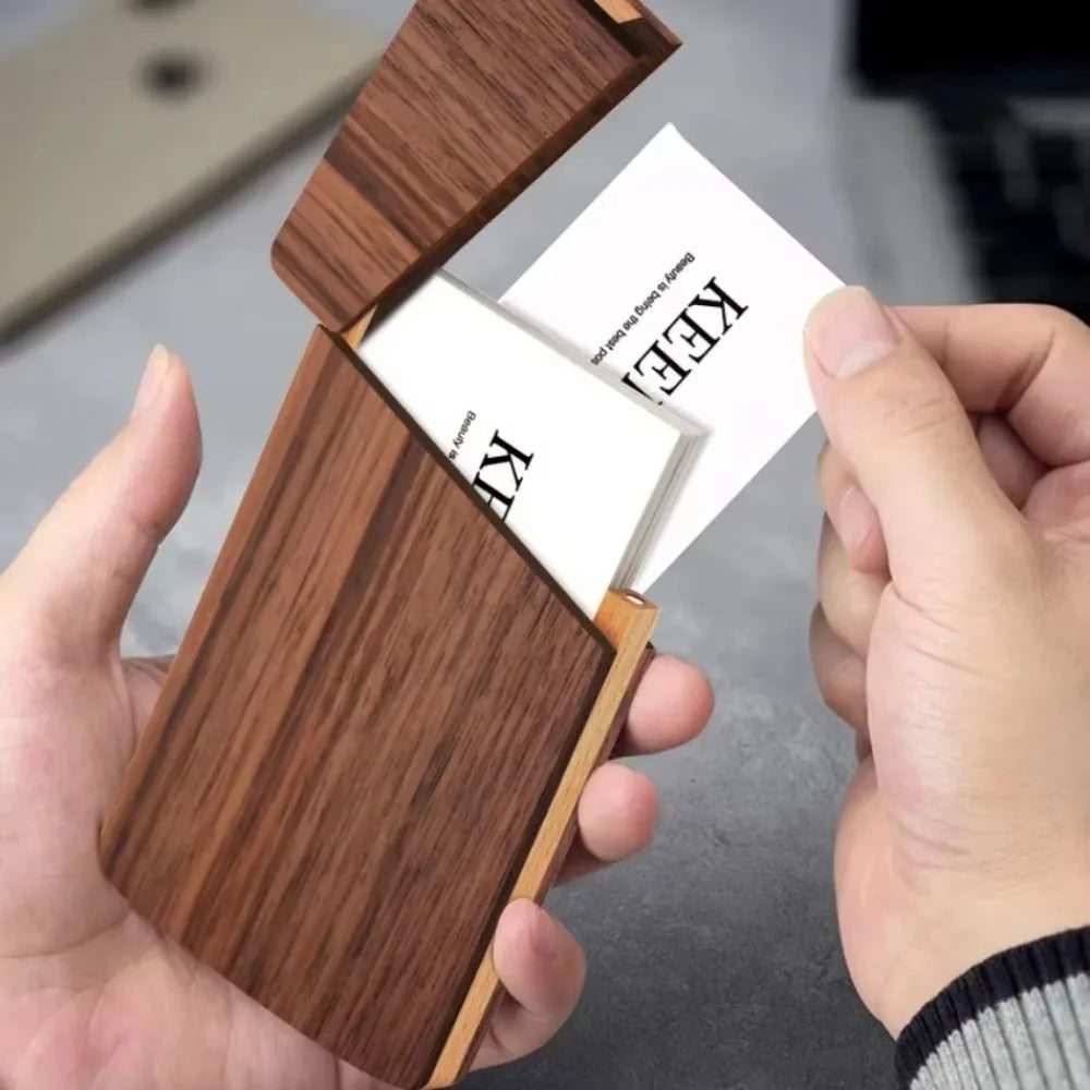 Black Walnut Wood Business Card Holder – Magnetic Closure Business Card Holder Axl