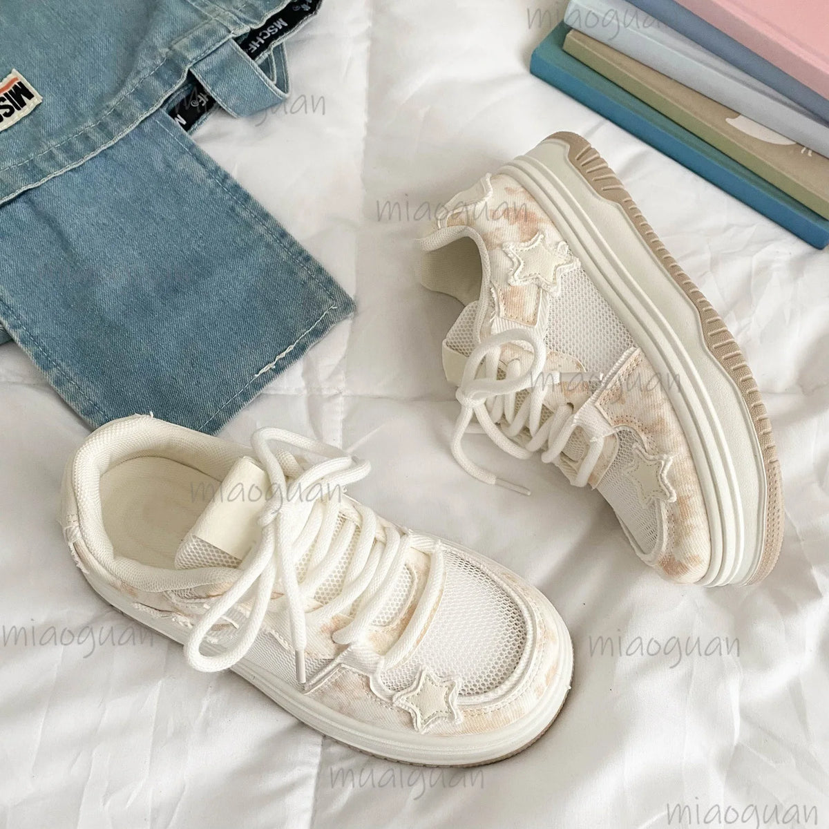 Women's Breathable Mesh Platform Sneakers – Thick Heel Lace-Up Platform Sneakers Axl