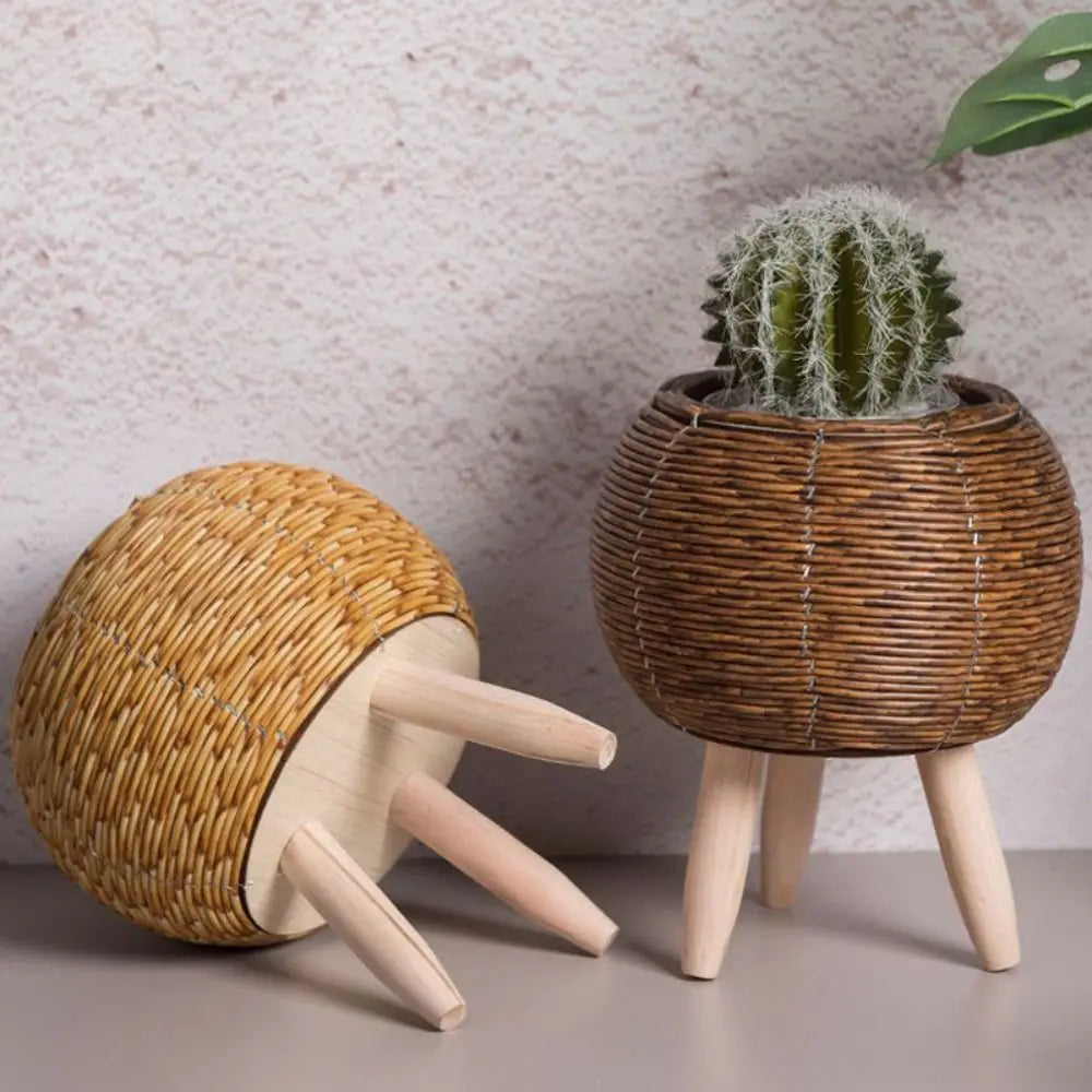 Rattan Woven Flower Pot with Removable Legs | Nordic Plant Stand Woven Plant Stand Axl