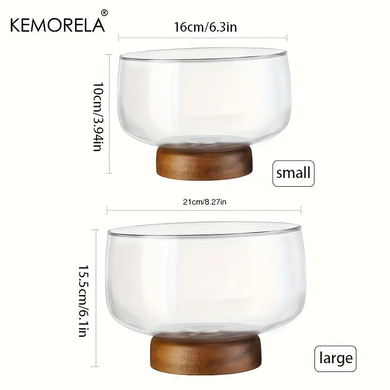 KEMORELA Large Glass Cake Bowl & Wooden Stand | Serving Tray Glass Cake Stand Axl
