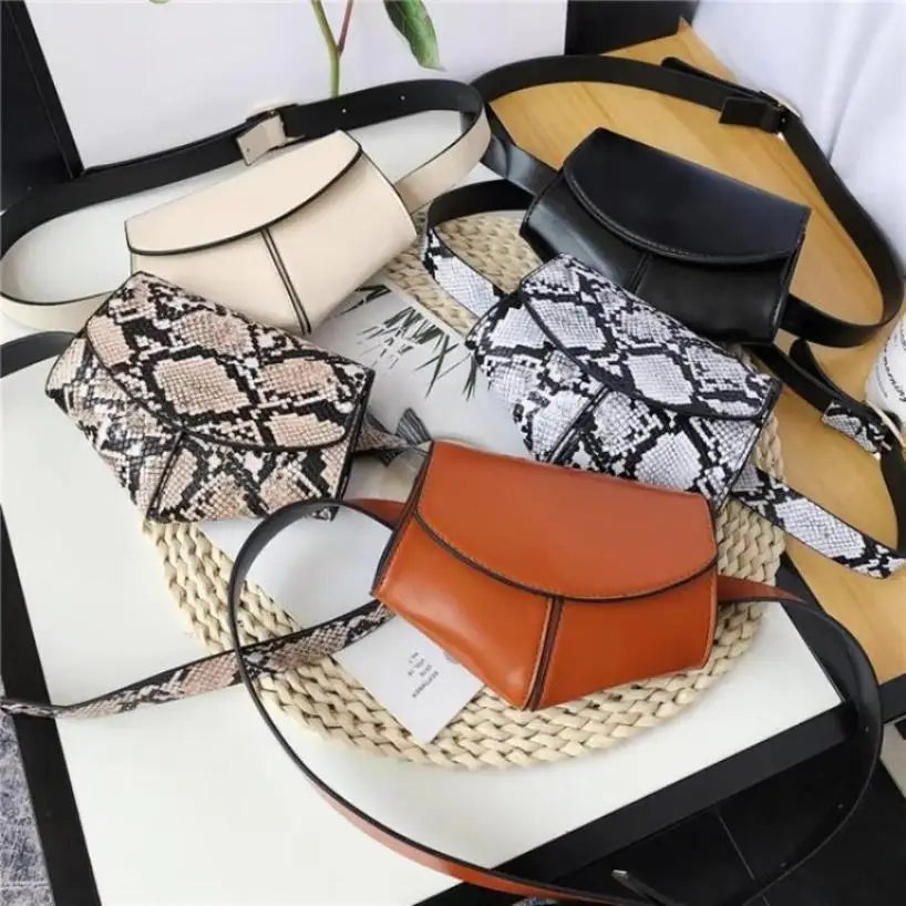 Women's Mini Snake Print Waist Bag – Faux Leather Belt Saddle Bag Belt Bag Axl