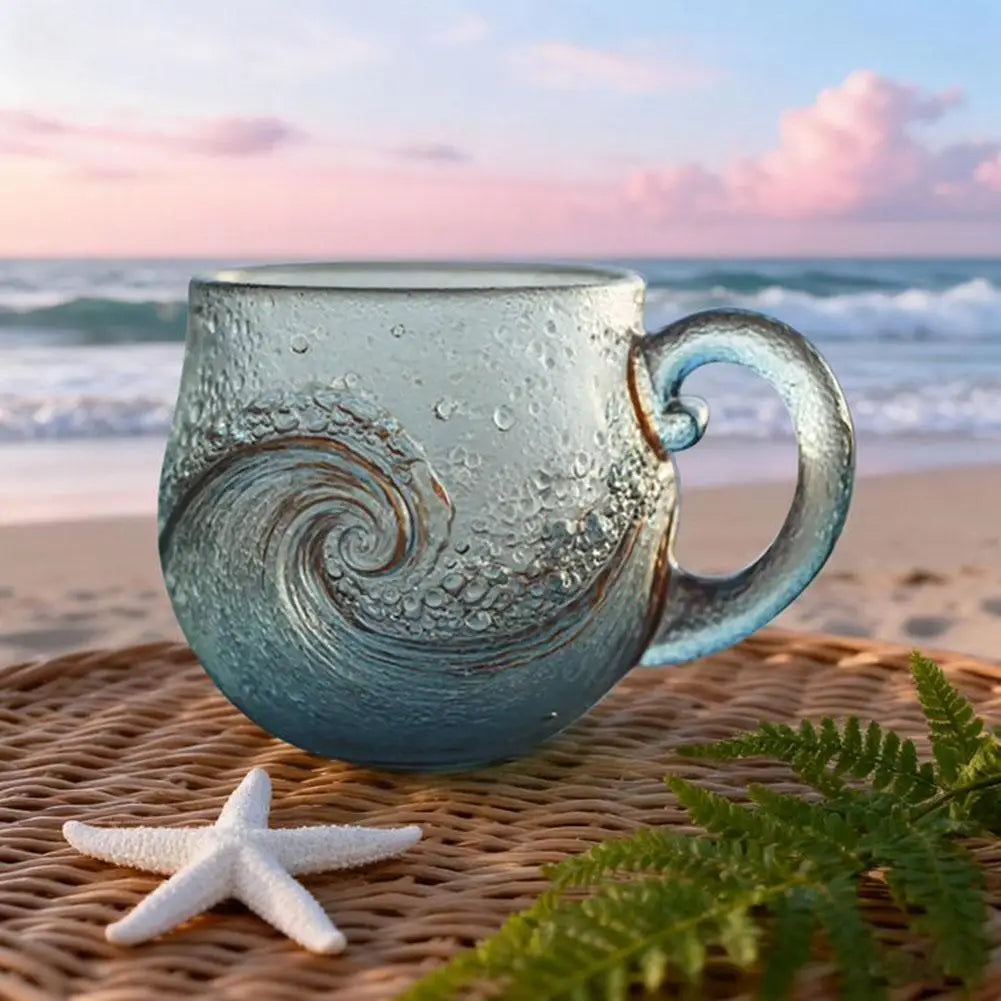 Sea Glass Wave Mug – Textured Ocean Glass Cup 350ml Glass Mug Axl