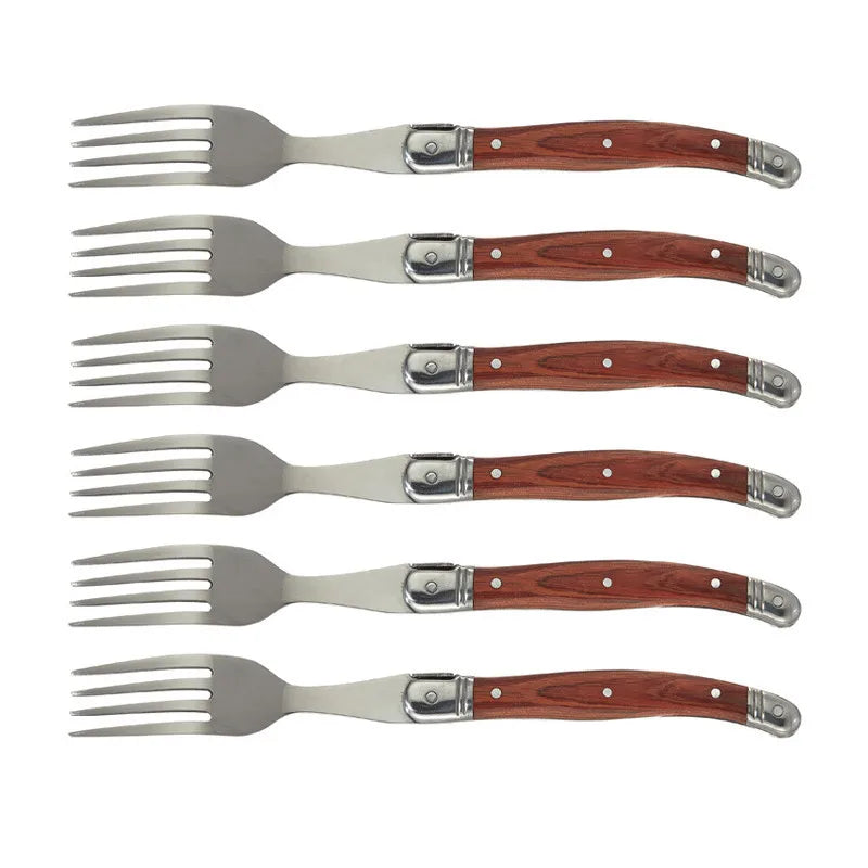 6-Piece Laguiole-Style Cutlery Set – Wood Handle Forks & Spoons Flatware Cutlery Set Axl