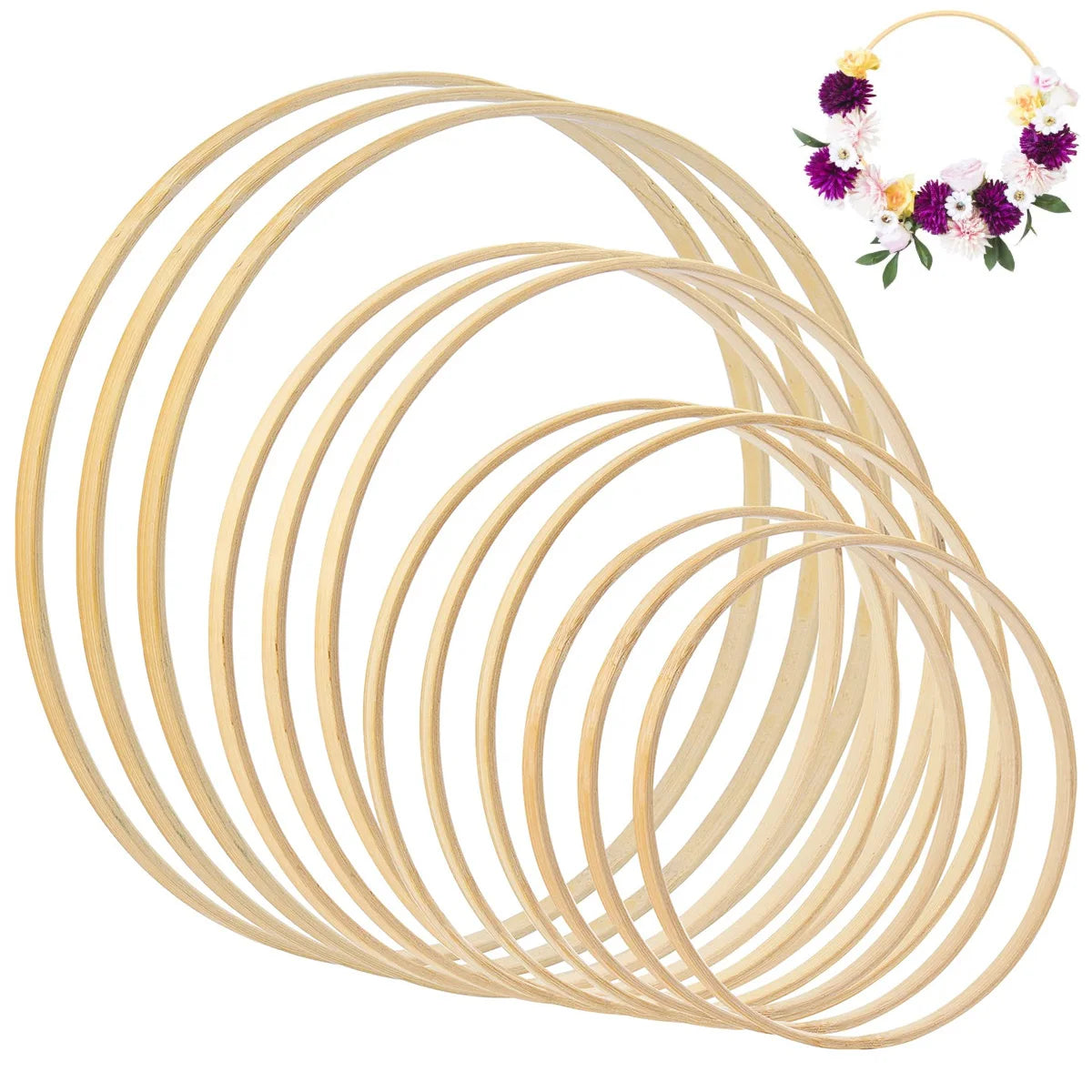 Bamboo Wreath Rings 12-Pack | 4 Sizes DIY Macrame Hoops Craft Hoop Rings Axl