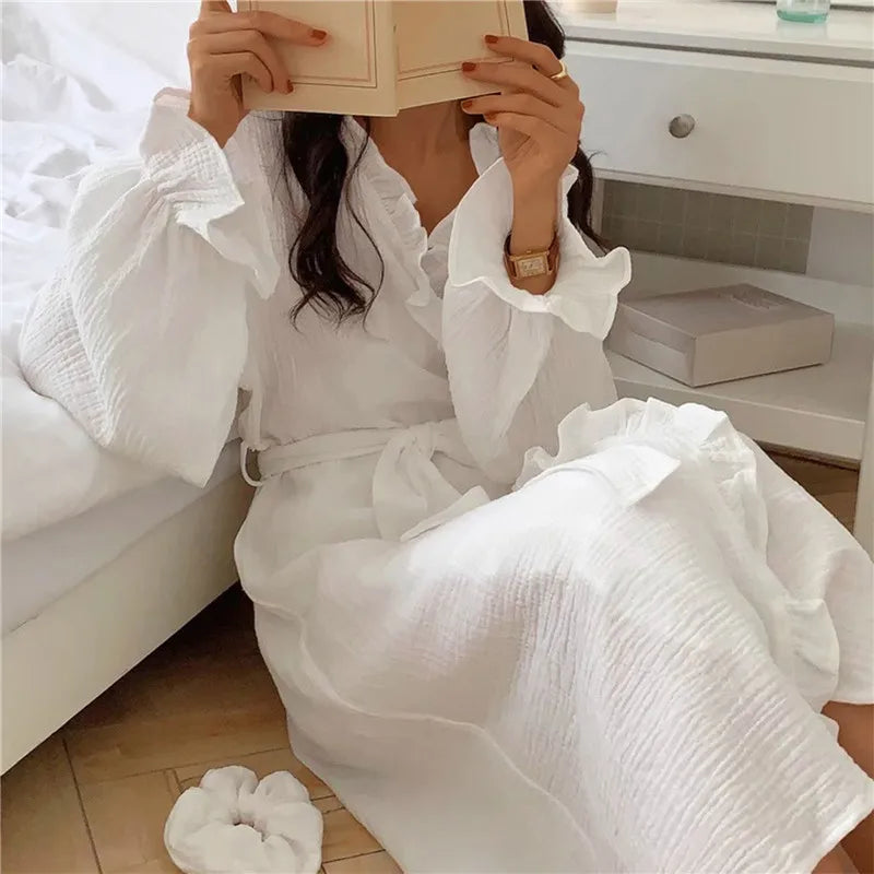 Women's Long Sleeve Lace Nightgown – Korean Sleepwear Robe Women's Nightgown Axl