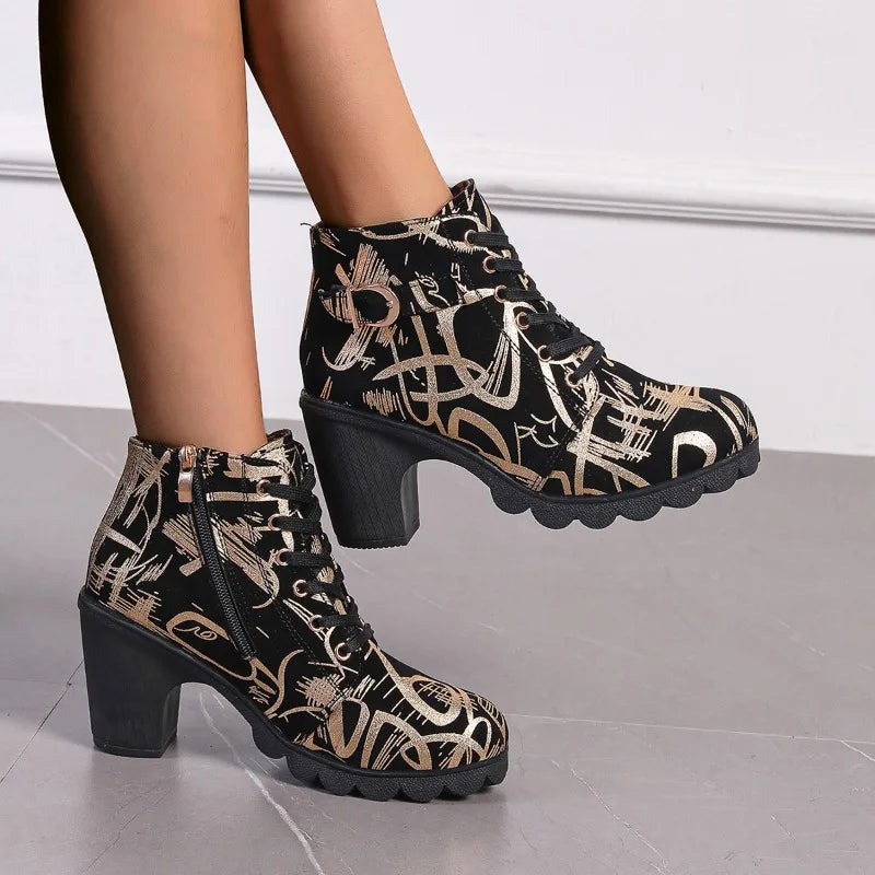 Women's Lace-Up Ankle Boots – Square Heel & Anti-Slip Sole Ankle Boots Axl