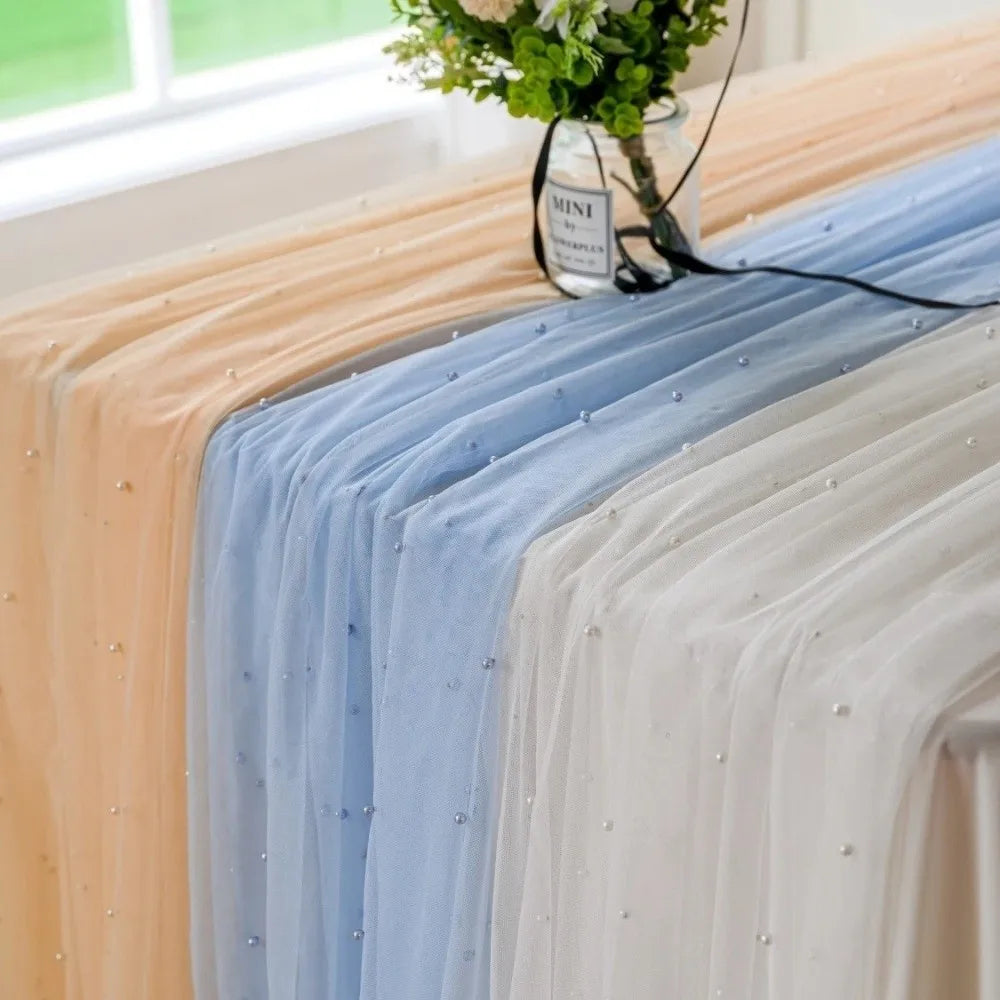 Pearl Tulle Table Runner – Sheer Mesh Gauze Drape 0.75×3M Tulle Table Runner Axl