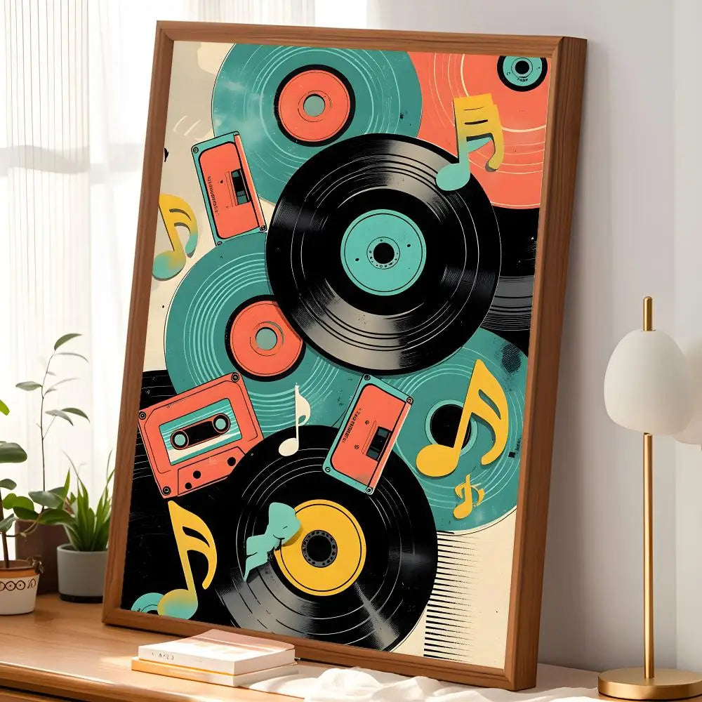 Colorful Record Player HD PVC Self-Stick Wall Art Poster Wall Art Poster Axl