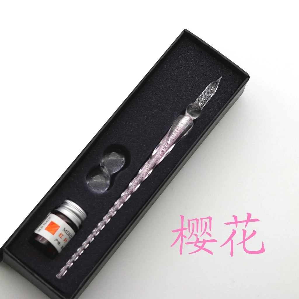 Crystal Glass Dip Pen Set with Ink & Gift Box | Calligraphy Glass Dip Pen Set Axl F