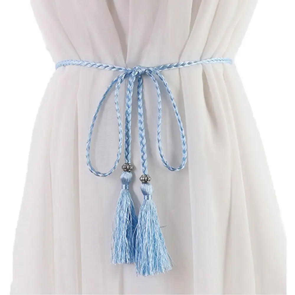 Women's Braided Tassel Waist Belt – Woven Rope Dress Belt Braided Waist Belt Axl