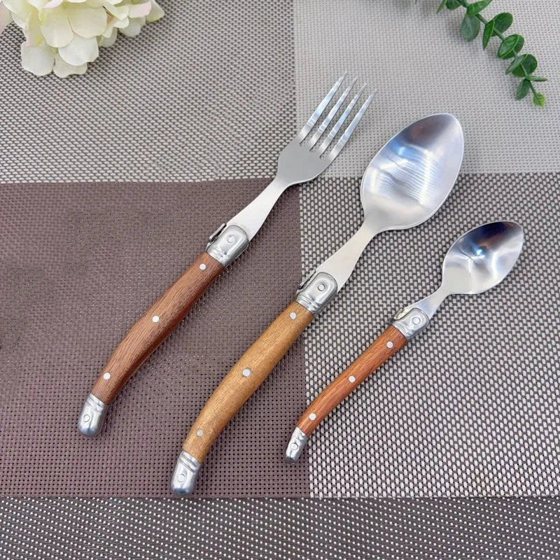 6-Piece Laguiole-Style Cutlery Set – Wood Handle Forks & Spoons Flatware Cutlery Set Axl