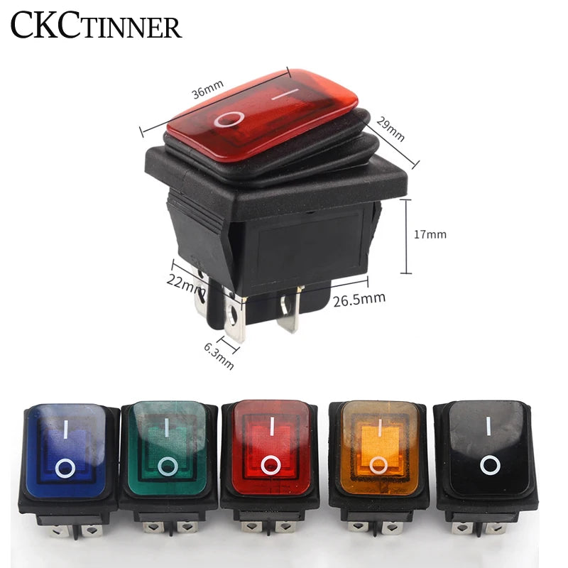 KCD4 Rocker Switch ON/OFF 4-Pin 6-Pin Illuminated 16A 250V Rocker Power Switch Axl