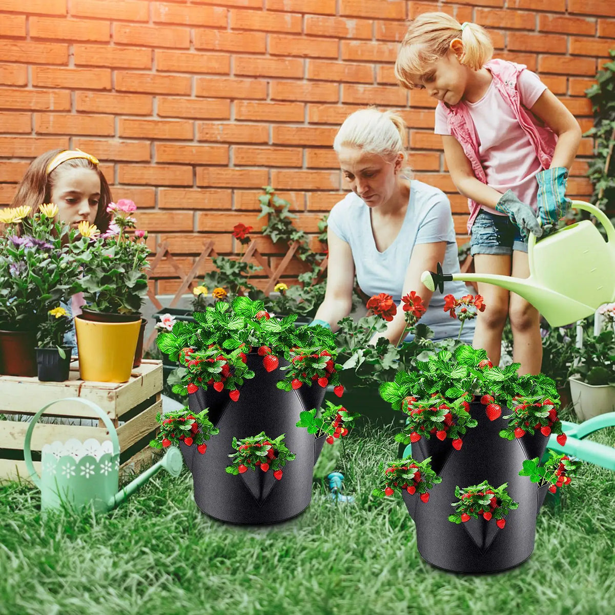 7 Gallon Strawberry Grow Bag with 6 Side Pockets | Fabric Planter Fabric Grow Bag Axl