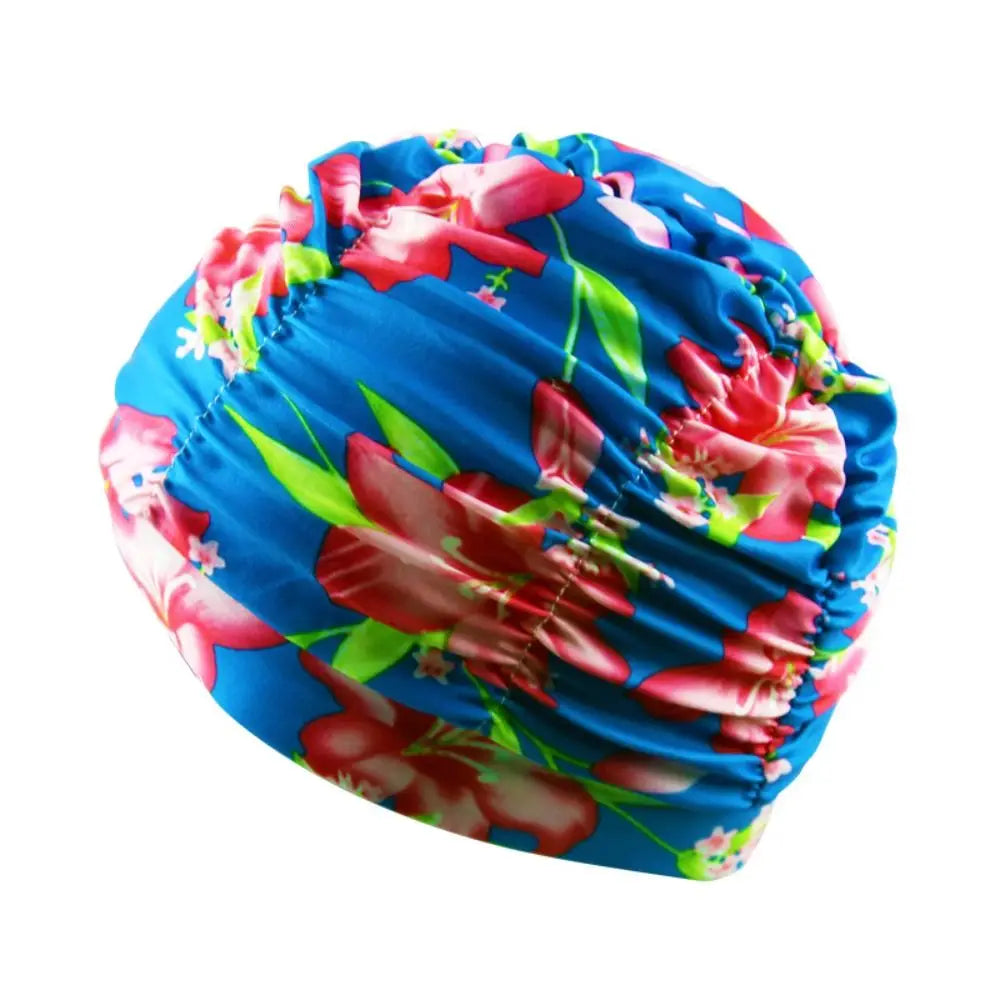 Printed Fabric Oversized Swimming Cap – Quick-Dry, Breathable Swim Cap Axl blue lily flower