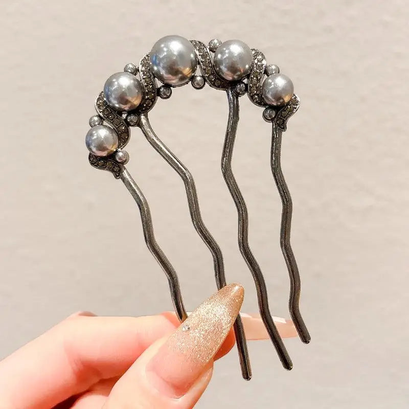 Metal U-Shaped Hair Fork Comb with Pearl Tassel Hair Stick Hair Fork Comb Axl A