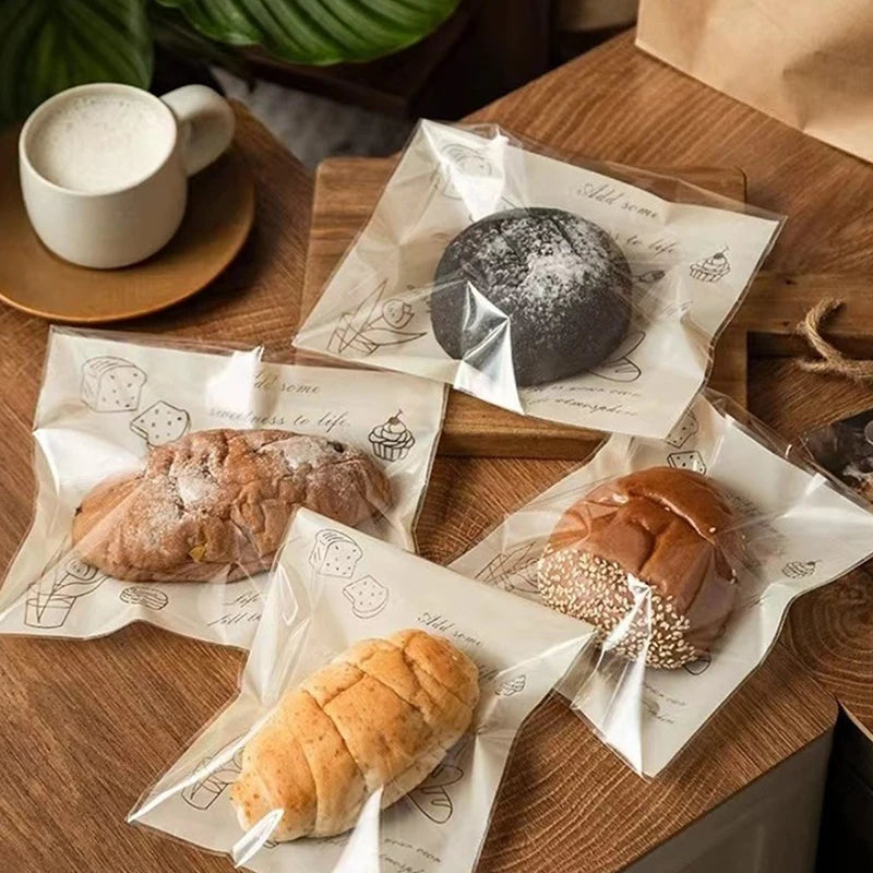 50 Self-Adhesive Bakery Bags – Bread Cookie & Pastry Pack Bakery Packaging Bags Axl