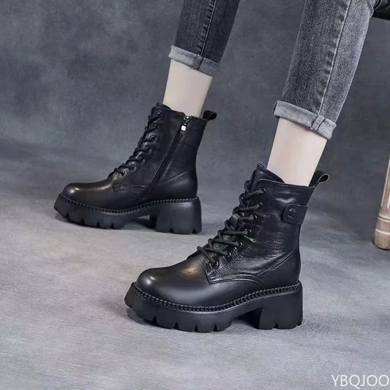 Women's Plush Lined Retro Ankle Boots – Zip-Up Thick Heel Women's Ankle Boots Axl
