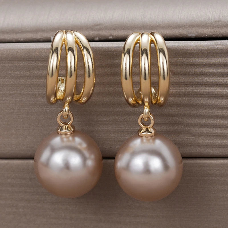 Huitan Champagne Simulated Pearl Drop Earrings | Women Pearl Drop Earrings Axl
