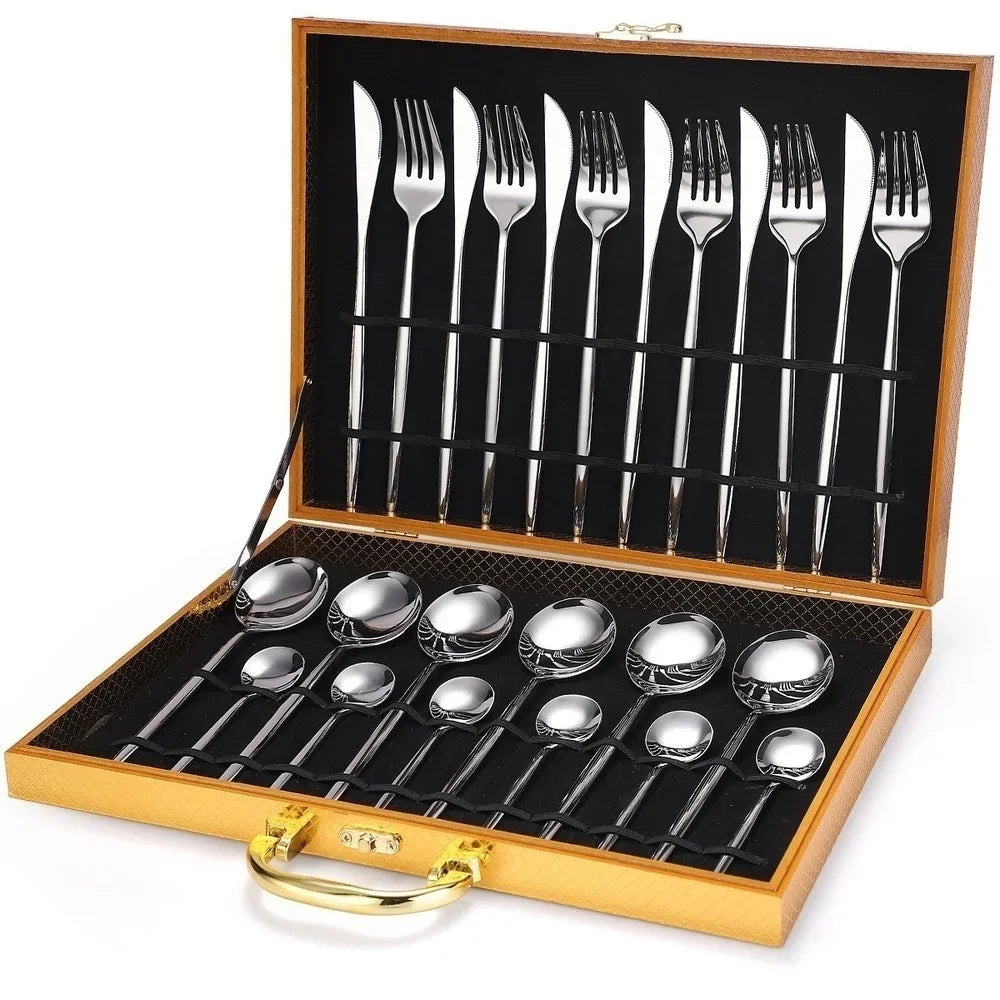 24-Piece Stainless Steel Flatware Set with Gift Box – Serves 6 Flatware Set Axl Silver