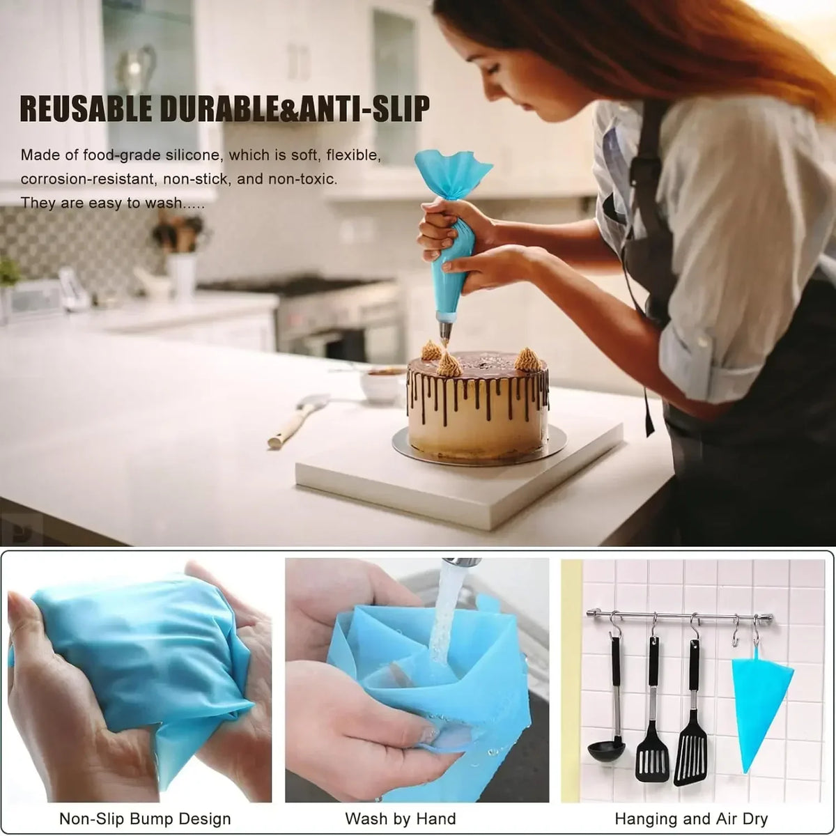 Reusable Silicone Piping Bag Set – 12 Steel Cake Nozzles Cake Decorating Set Axl