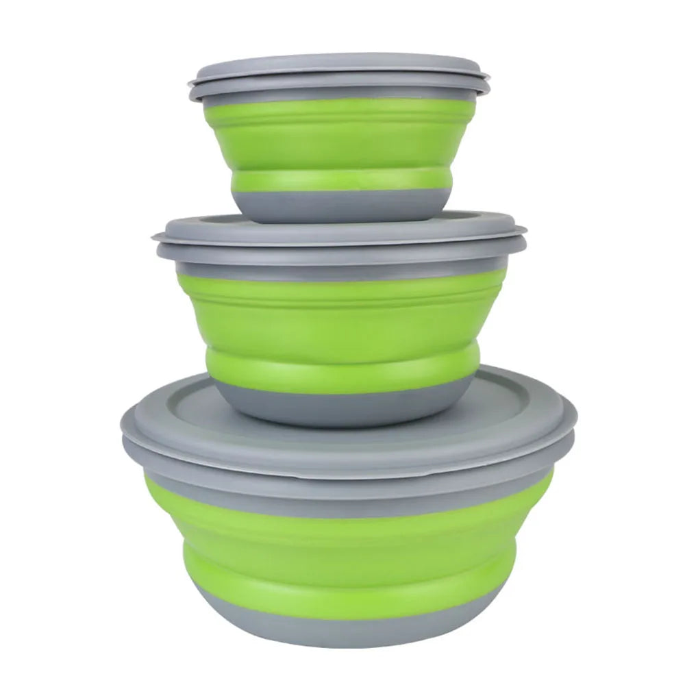 3-Piece Foldable Lunch Bowl Set – Collapsible Food Containers Collapsible Lunch Bowl Axl Forest green