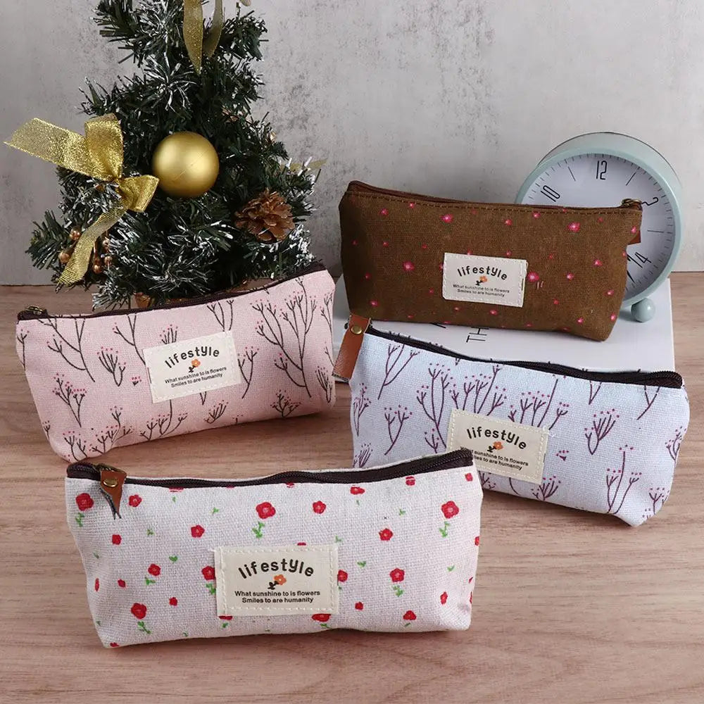 Floral Canvas Pencil Case Zipper Pouch – School & Office Pencil Case Pouch Axl
