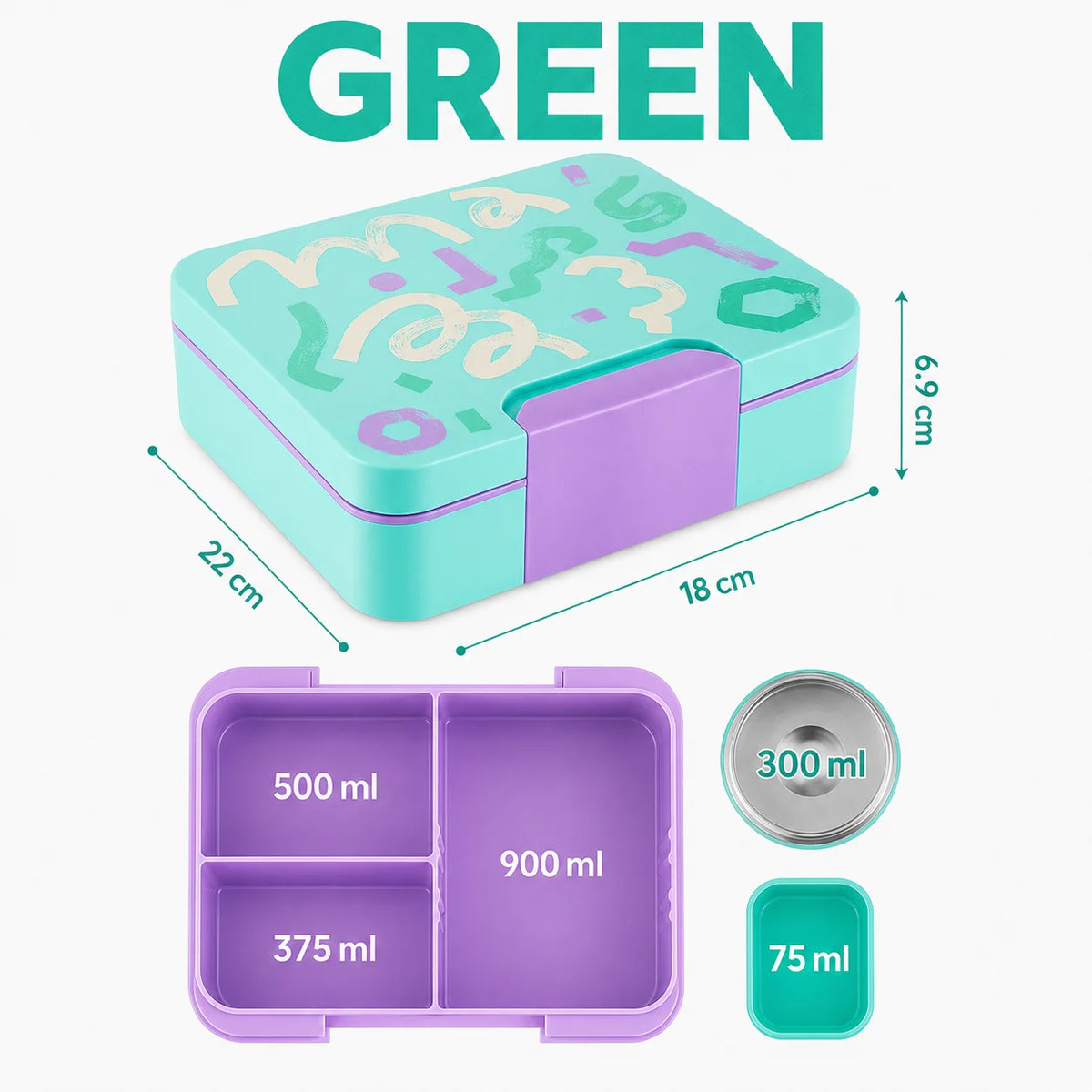 Kids Bento Lunch Box with Insulated Thermos Food Jar Kids Bento Lunch Box Axl Green