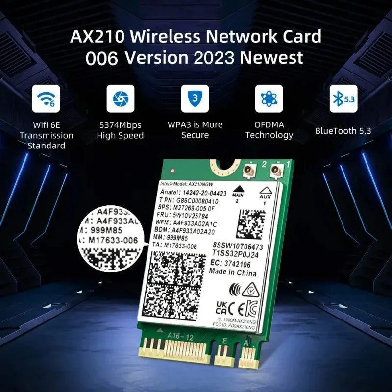 WiFi 6E AX210NGW NGFF Adapter Bluetooth 5.3 Tri-Band 5374Mbps Wireless Network Adapter Axl