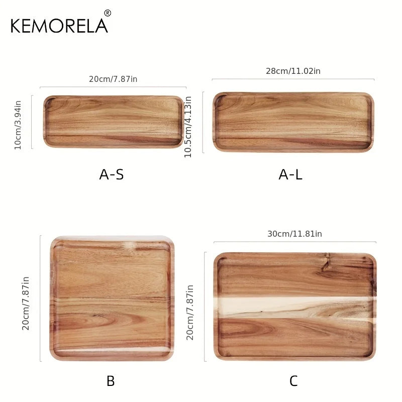 KEMORELA Acacia Wood Serving Tray – Tea, Coffee & Dessert Wood Serving Tray Axl