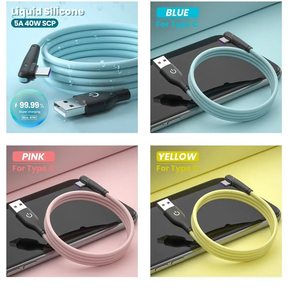 90° USB-C Fast Charging Cable 5A | Soft Silicone Type-C Cord USB-C Charging Cable Axl