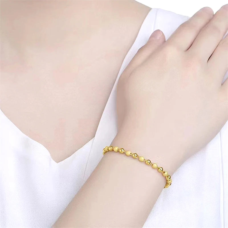 Gold Plated Ball Bead Bracelet – Women's Fashion Chain Jewelry Beaded Bracelet Axl