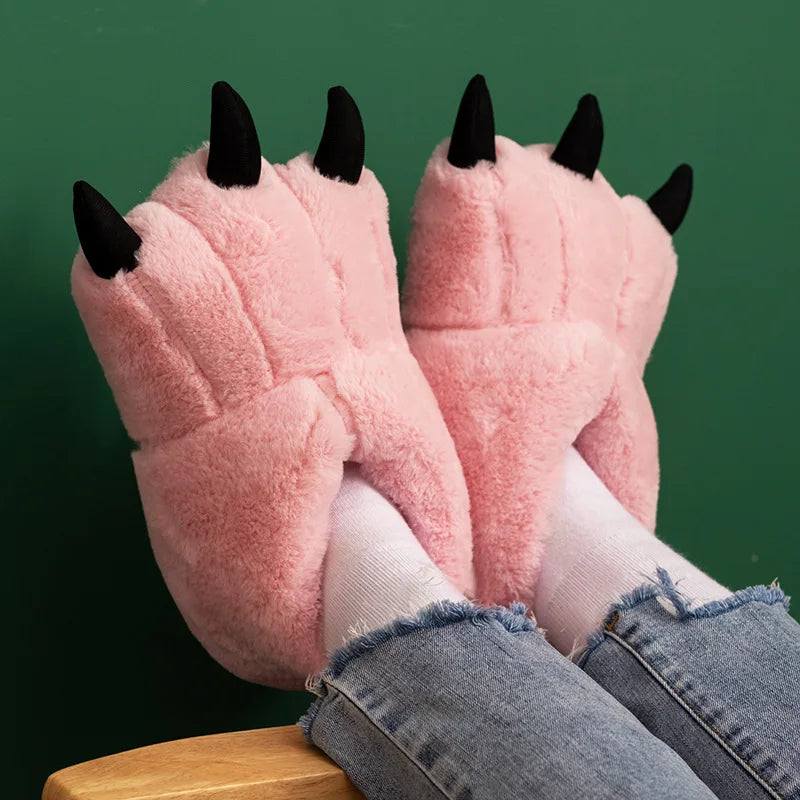 Lorilury Women's Fluffy Faux Fur Bear Paw Indoor Slippers Indoor Slippers Axl Pink ONE SIZE