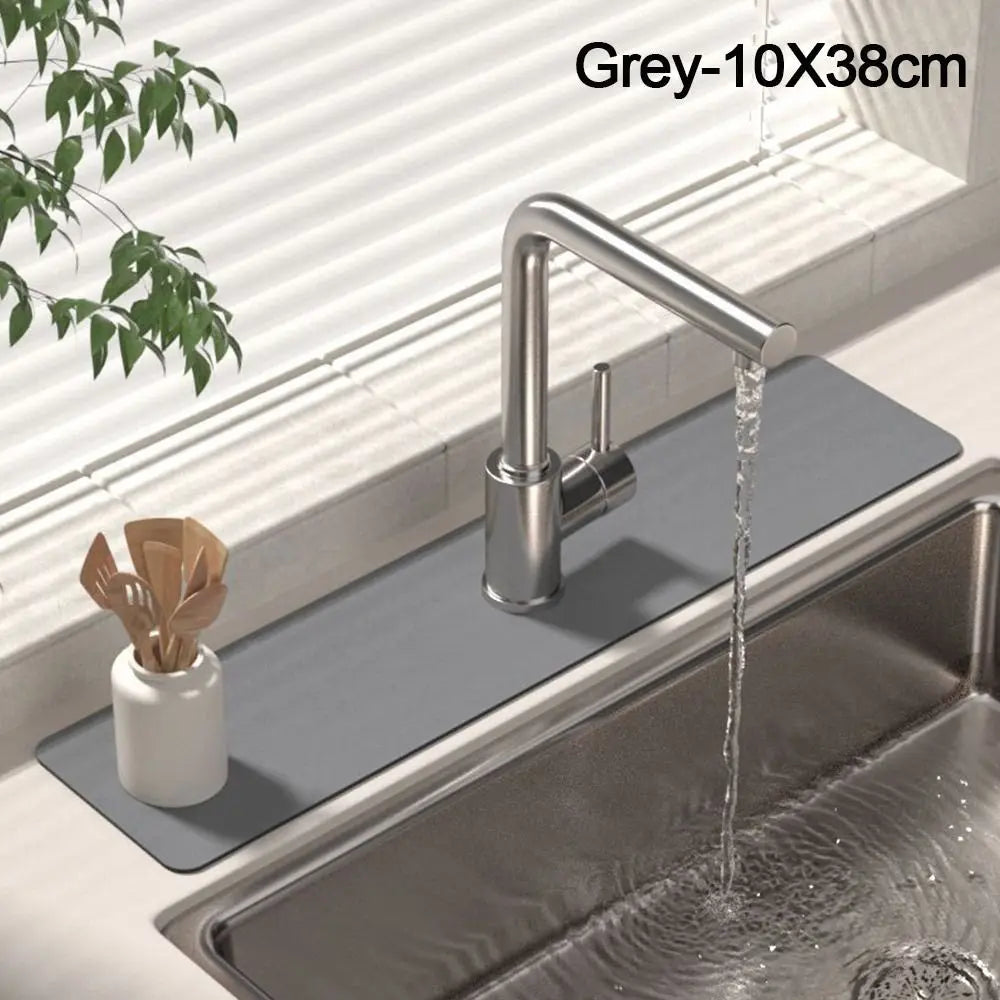 Diatomite Sink Faucet Mat – Absorbent Countertop Drain Pad Sink Faucet Mat Axl grey-10X38cm