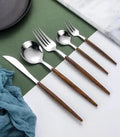 5-Piece Gold Cutlery Set – Wooden Handle Stainless Steel Cutlery Flatware Set Axl sliver